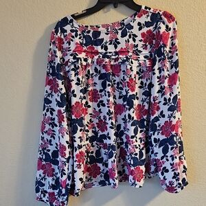 LOFT Pink and Blue Floral Blouse